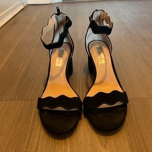 INC Black Suede Scallop Block Heel Sandal - US Size 6.5